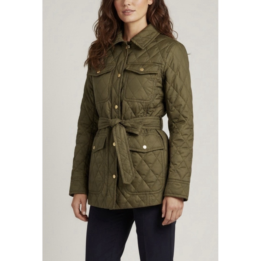 J.Crew Excursion Quilted Down Belted Jacket M Olive Green Field Utility Gorpcore